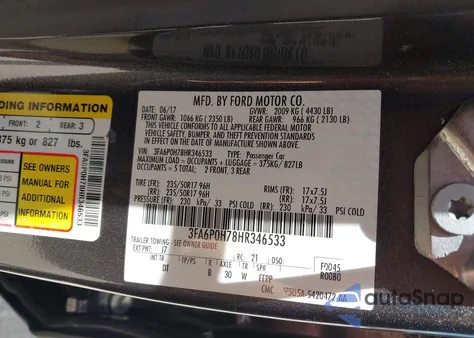 2017 Ford Fusion Se z USA, uszkodzony, nr VIN 3FA6P0H78HR346533